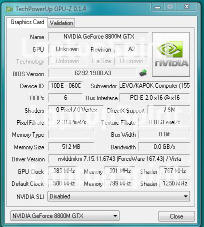 NVIDIA 8800M GTX GPUZ